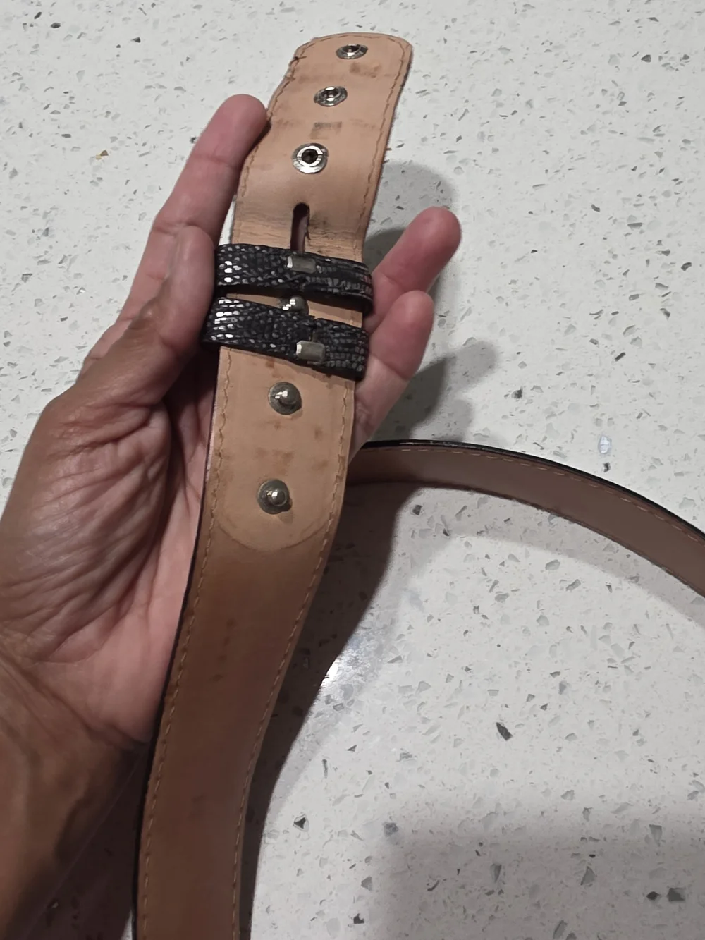 Mens Black & PEWTER LIZARD  Leather Belt